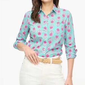J. Crew Cotton Shirt in Bright Spearmint Tulip Pink M NWT